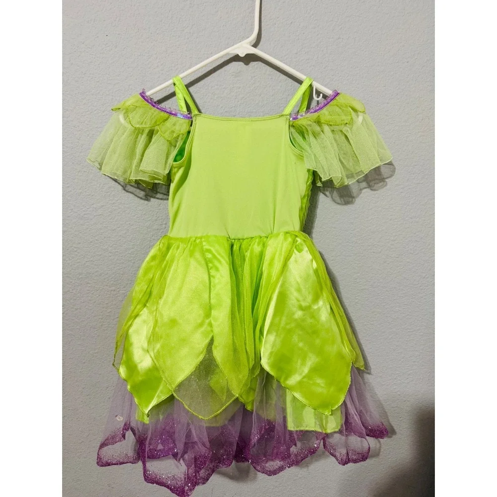 DisneyTinker Bell Costume Dress Girls 5/6 Green‎ Purple Fairy Halloween Birthday